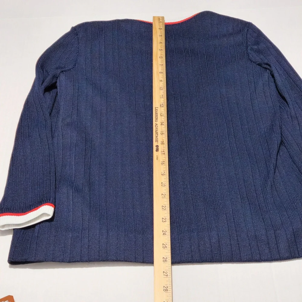 Iconic Wolf Brothers Of Florida Blue Cardigan Red White Stripes Pockets Size 14